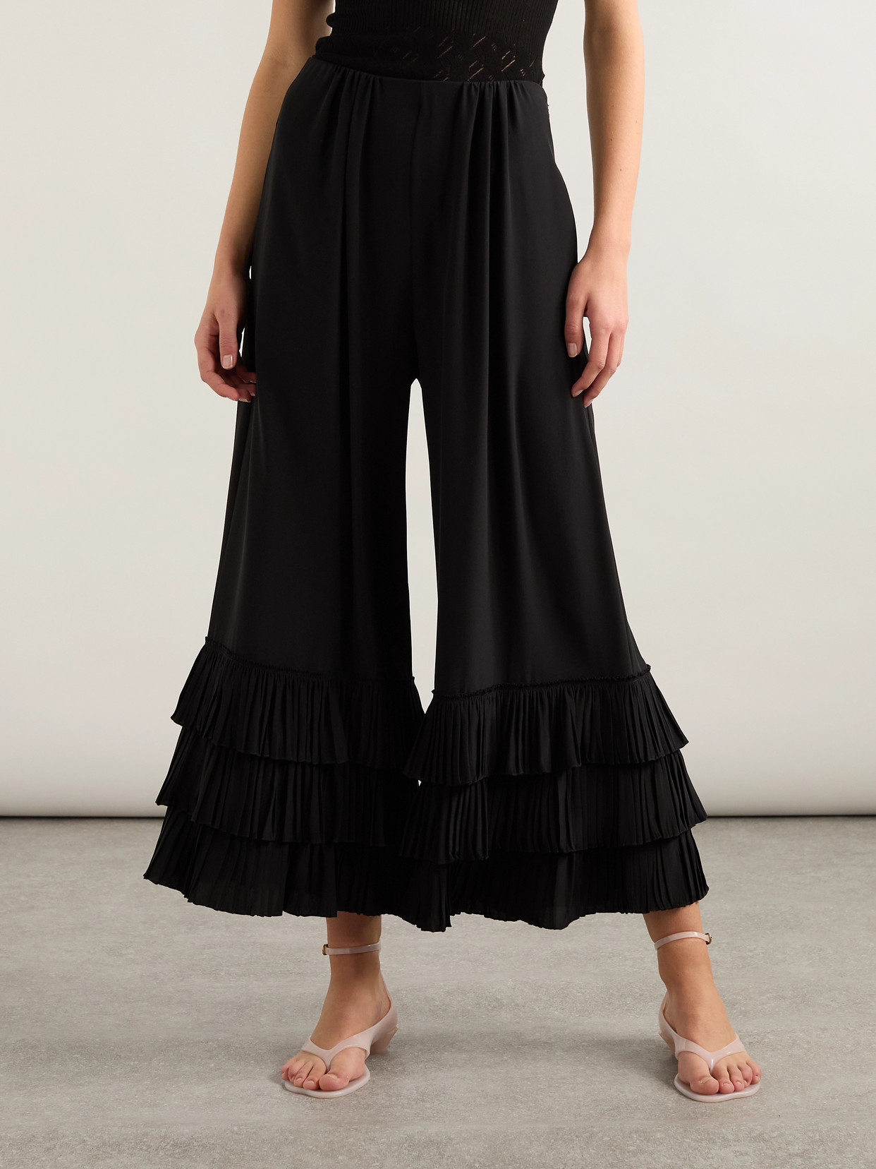 Chloé Ruffled Silk Crepe De Chine Wide-leg Pants In Black
