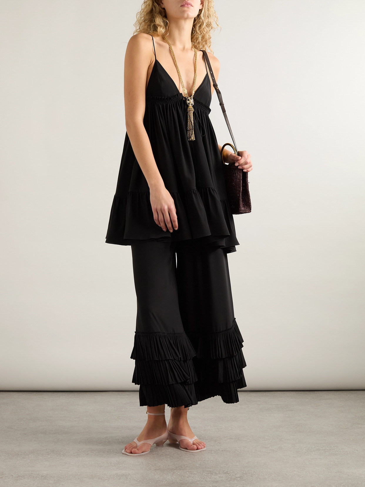 Chloé Ruffled Silk Crepe De Chine Wide-leg Pants In Black