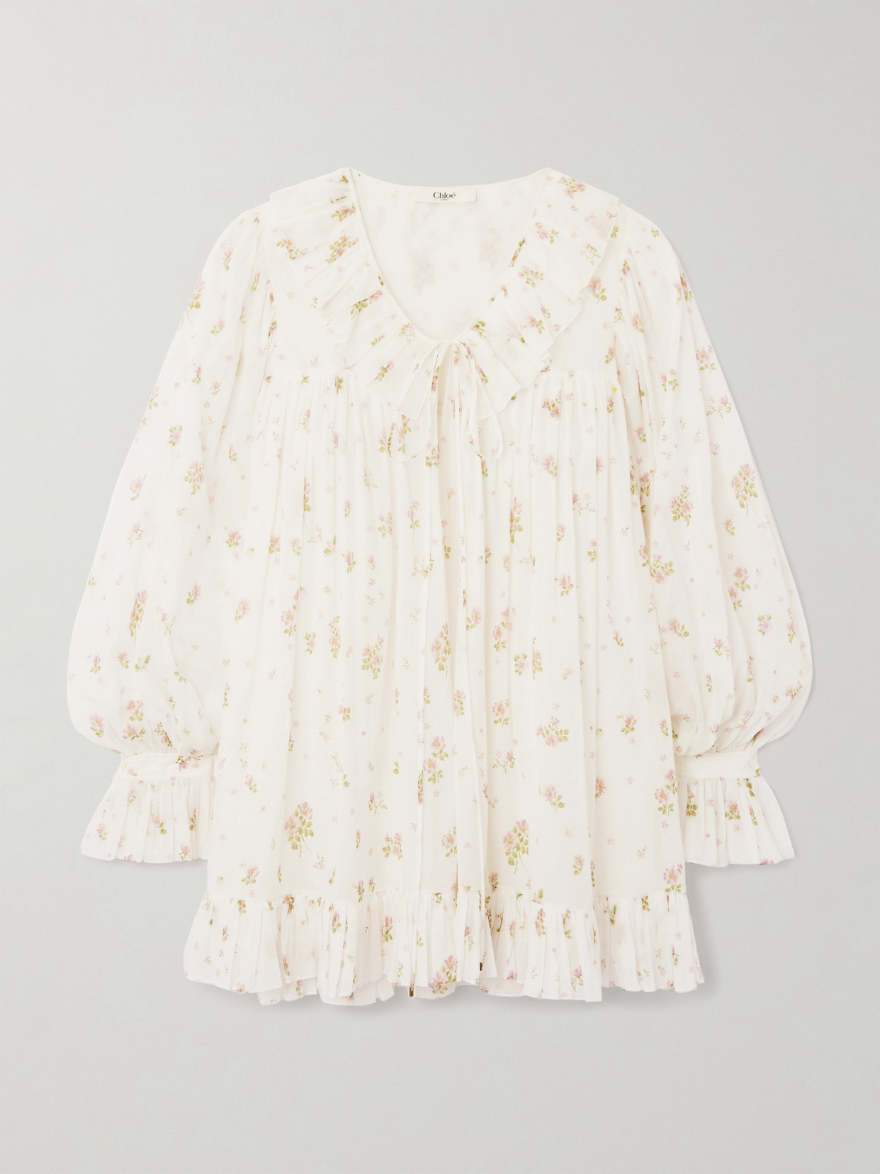 Chloé Ruffled Floral-print Cotton-voile Mini Dress