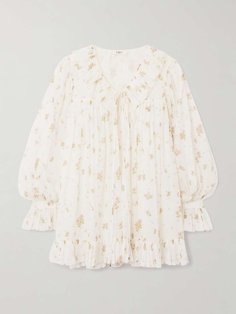 Chloé Ruffled Floral-print Cotton-voile Mini Dress