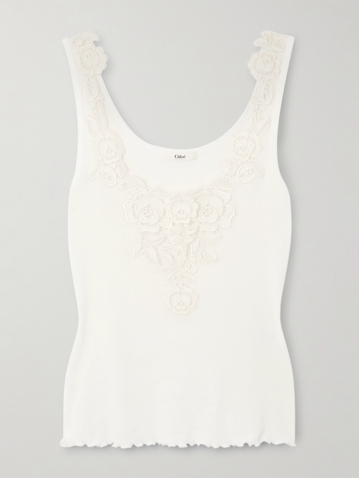 Chloé Guipure Lace-trimmed Ribbed Cotton Tank