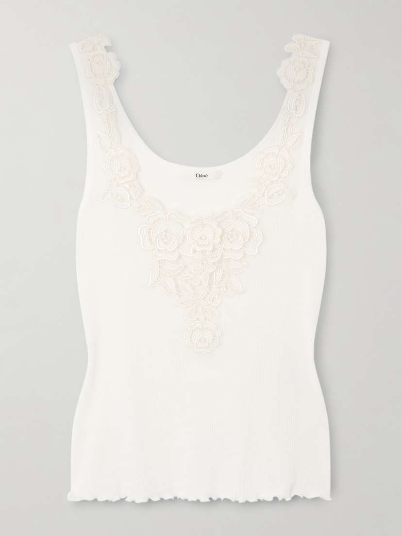 Chloé Guipure Lace-trimmed Ribbed Cotton Tank
