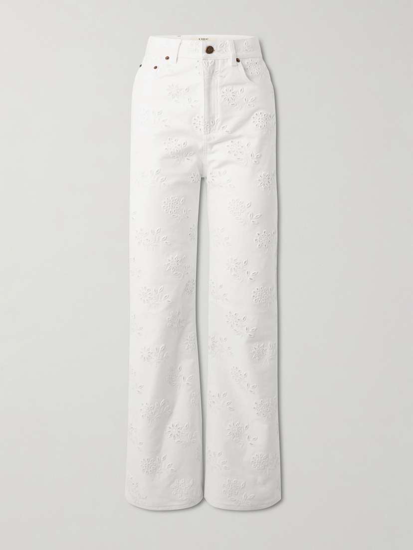 Chloé High-rise Straight-leg Broderie Anglaise Organic Jeans
