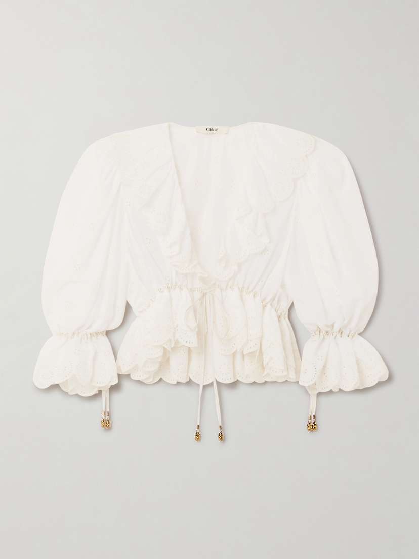 Chloé Cropped Ruffled Broderie Anglaise Cotton-voile Blouse