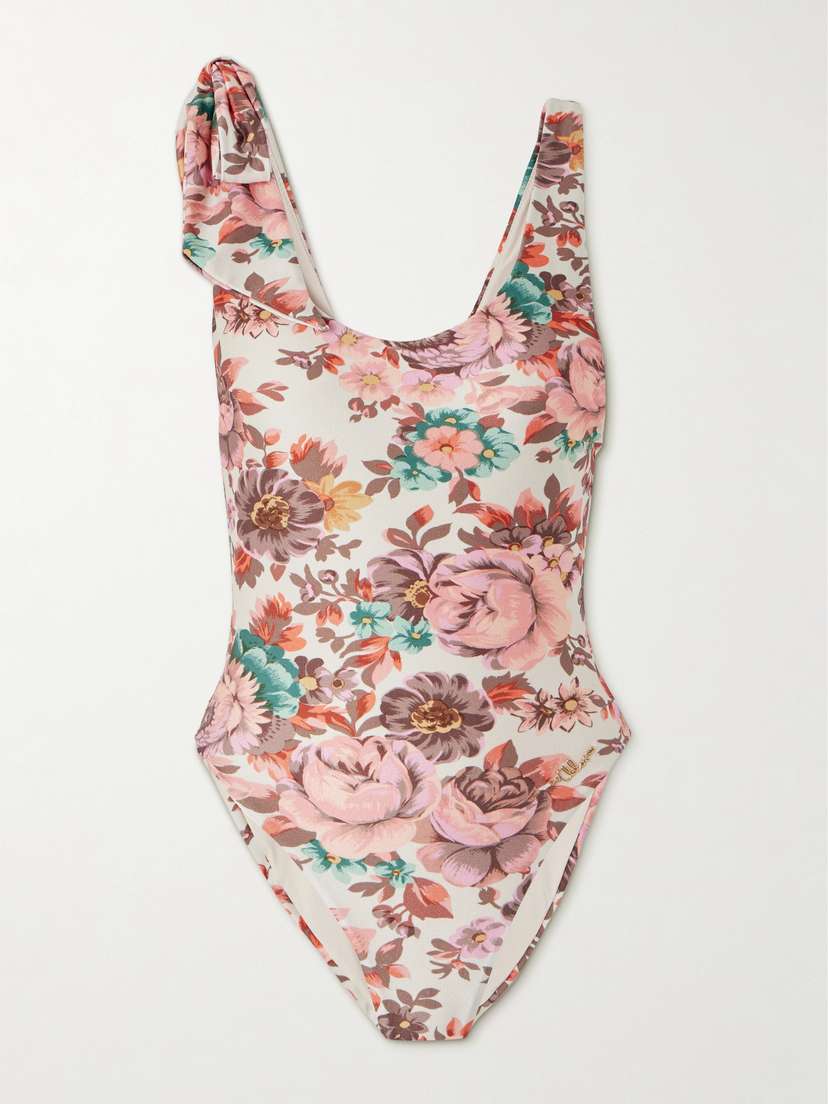 Chloé Bow-embellished Floral-print Swimsuit