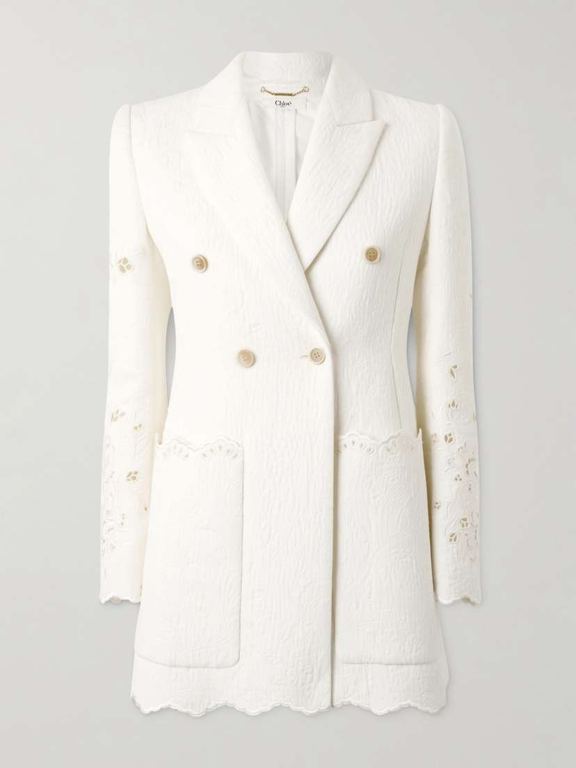 Chloé Double-breasted Broderie Anglaise Cotton-blend Cloqué Blazer