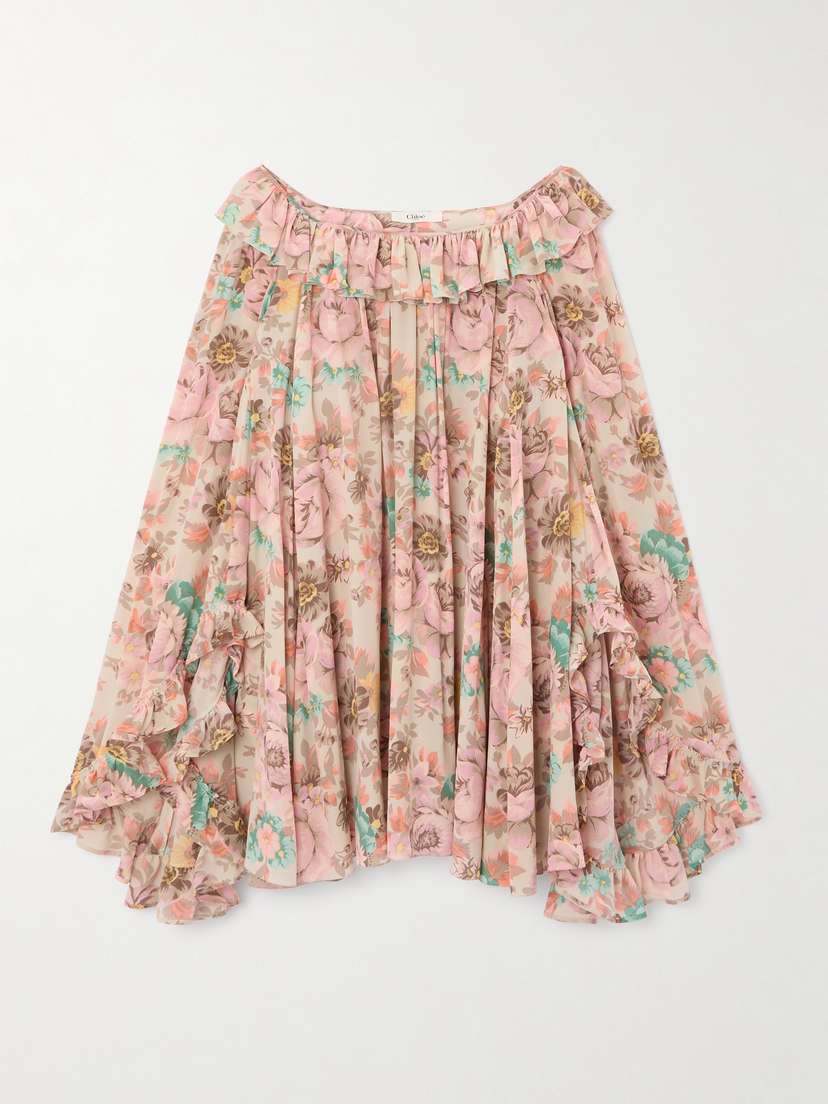 Chloé Ruffled Floral-print Silk Crepe De Chine Mini Dress
