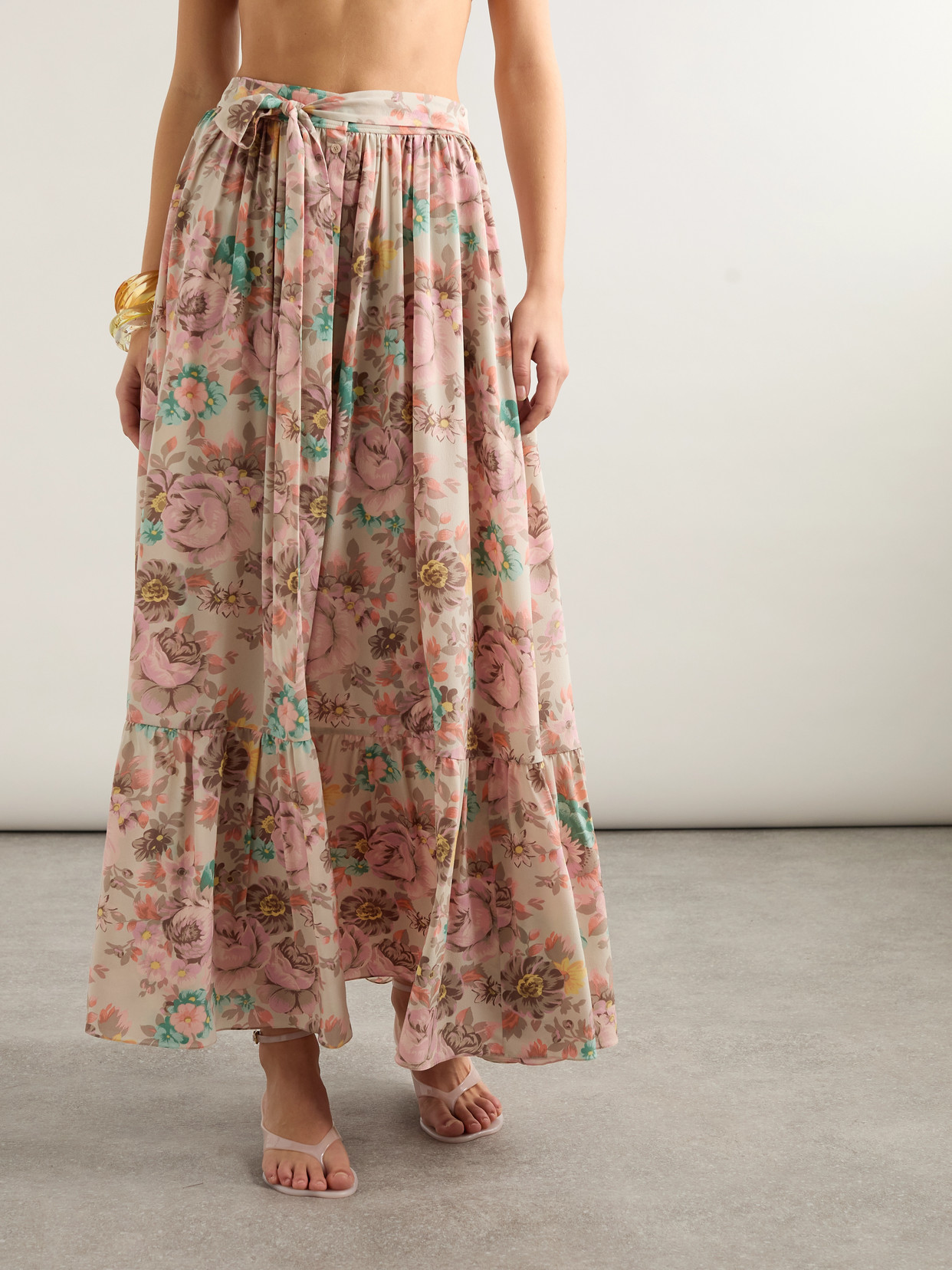 Chloé Belted Floral-print Silk Crepe De Chine Maxi Skirt In Multi