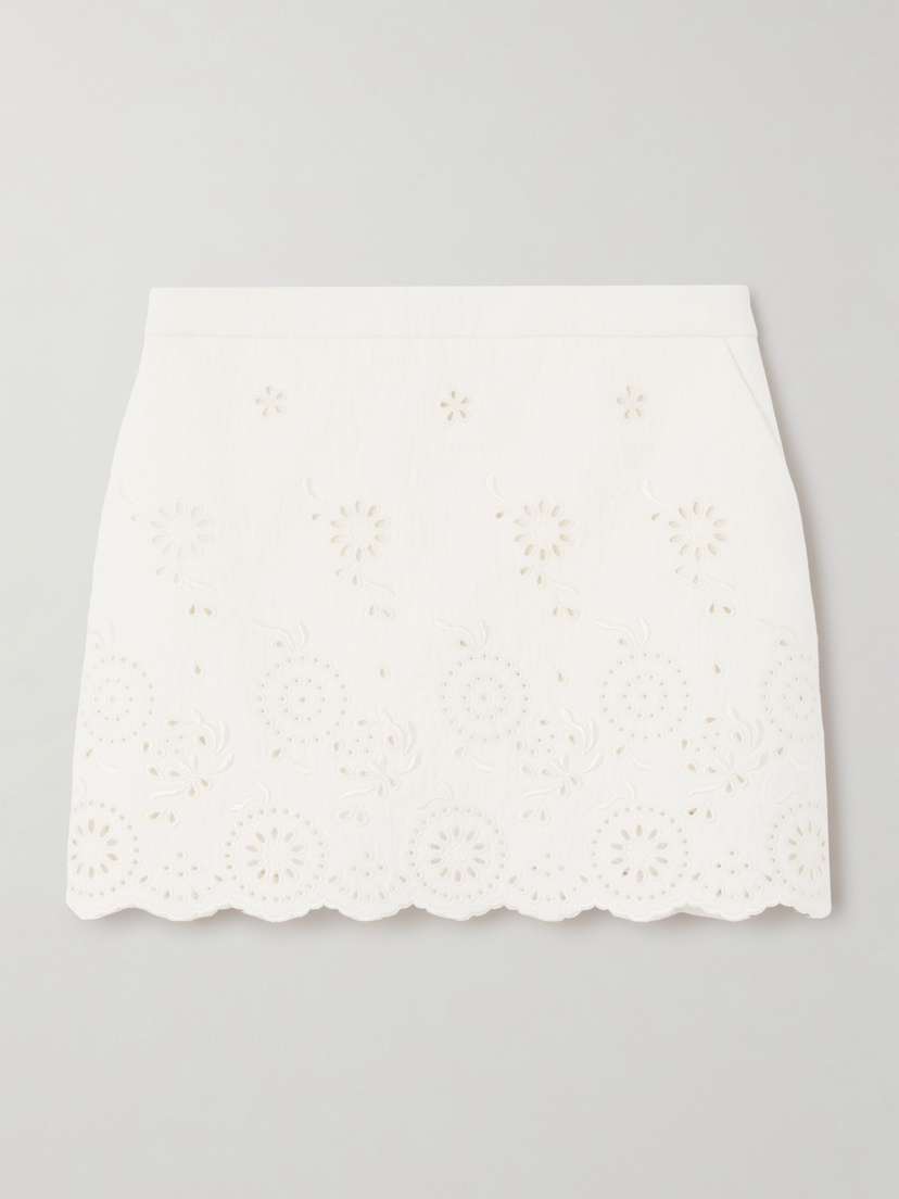 Chloé Scalloped Quilted Broderie Anglaise Cotton-blend Mini Skirt