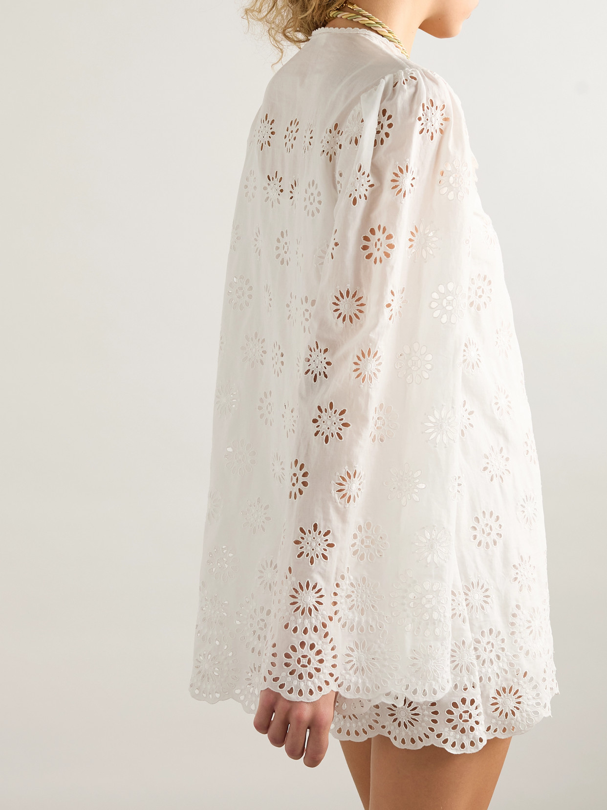 Chloé Scalloped Broderie Anglaise Cotton-blend Mini Dress In White