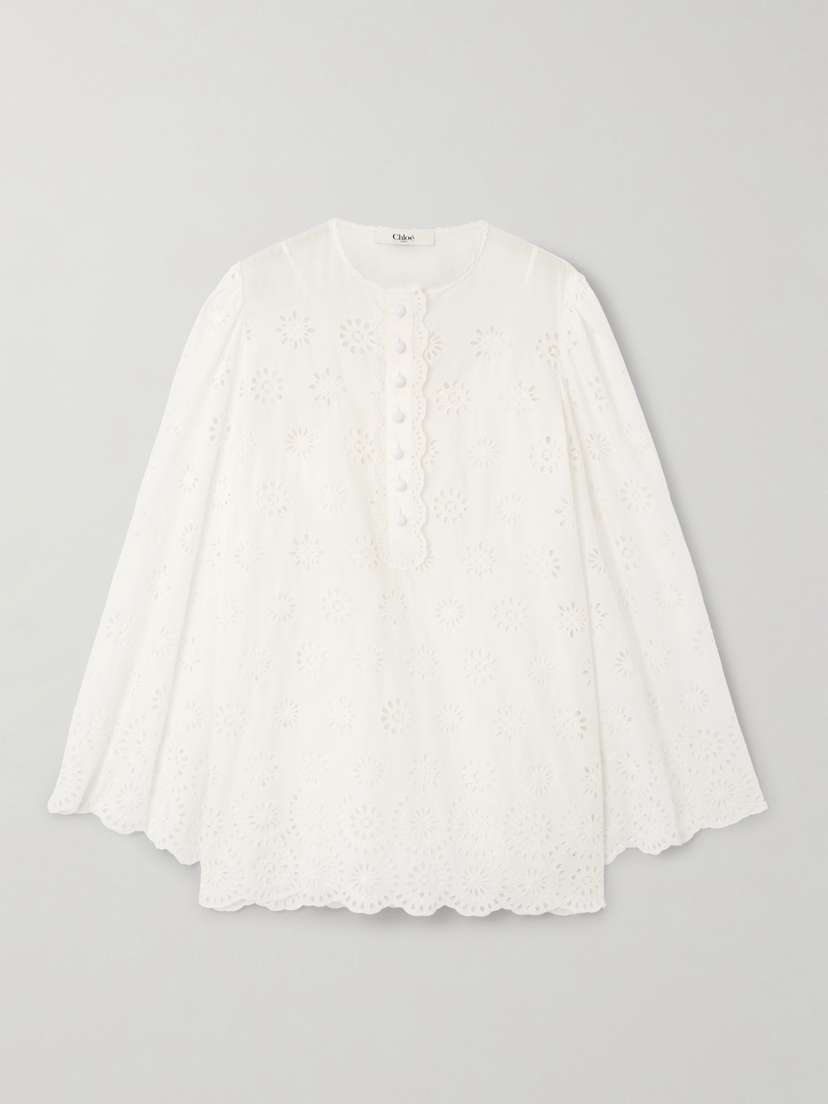 Chloé Scalloped Broderie Anglaise Cotton-blend Mini Dress