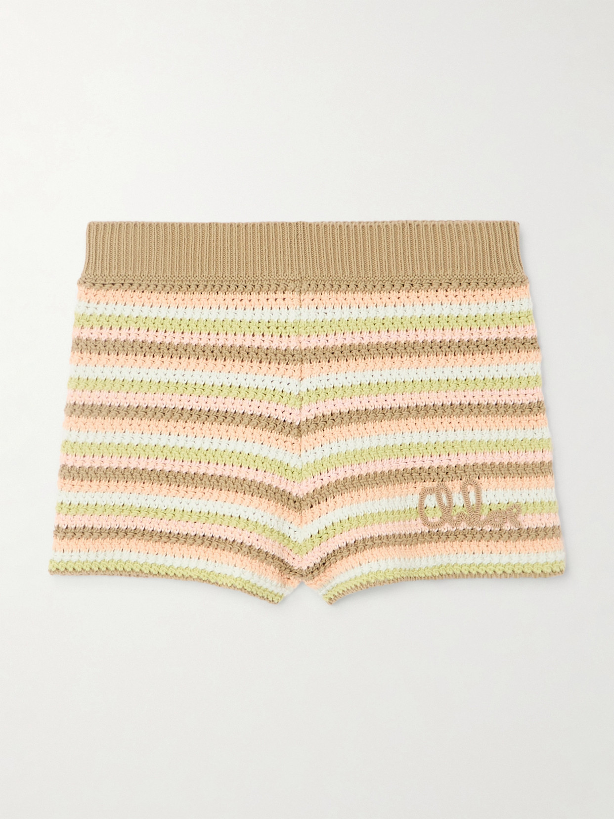 Chloé Embroidered Striped Crocheted Cotton Shorts In Neutral