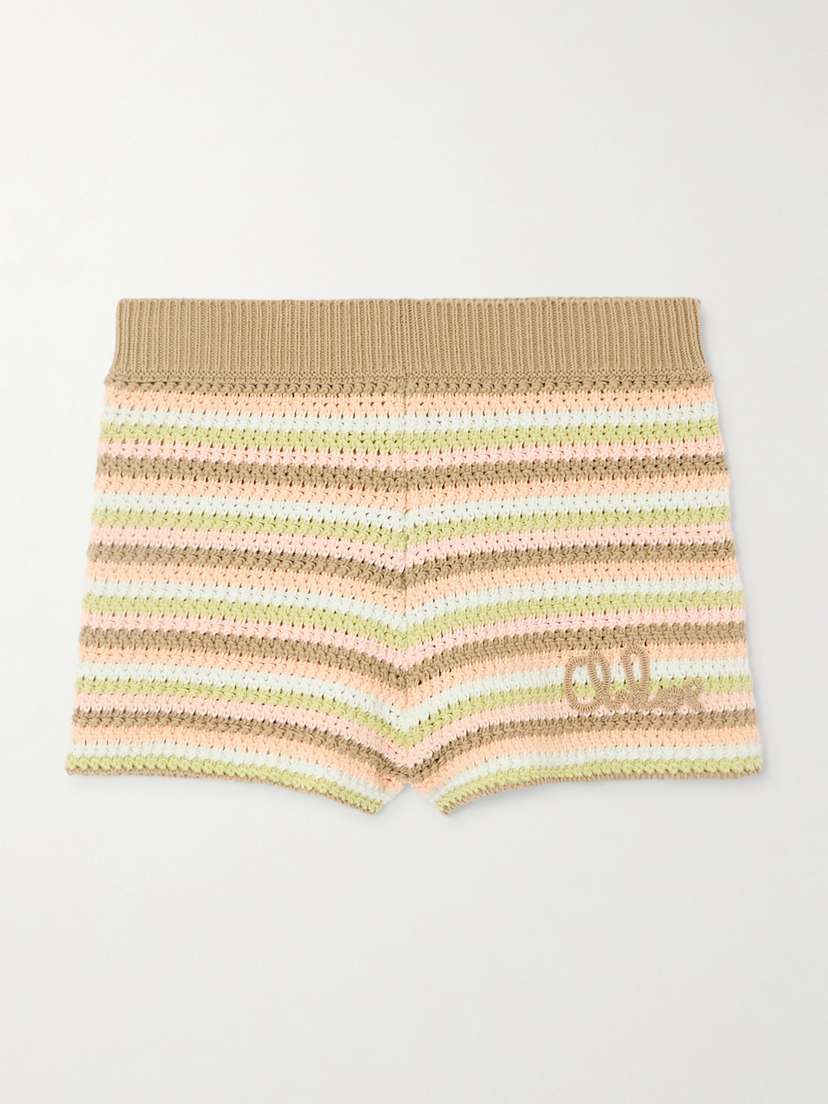 Chloé Embroidered Striped Crocheted Cotton Shorts