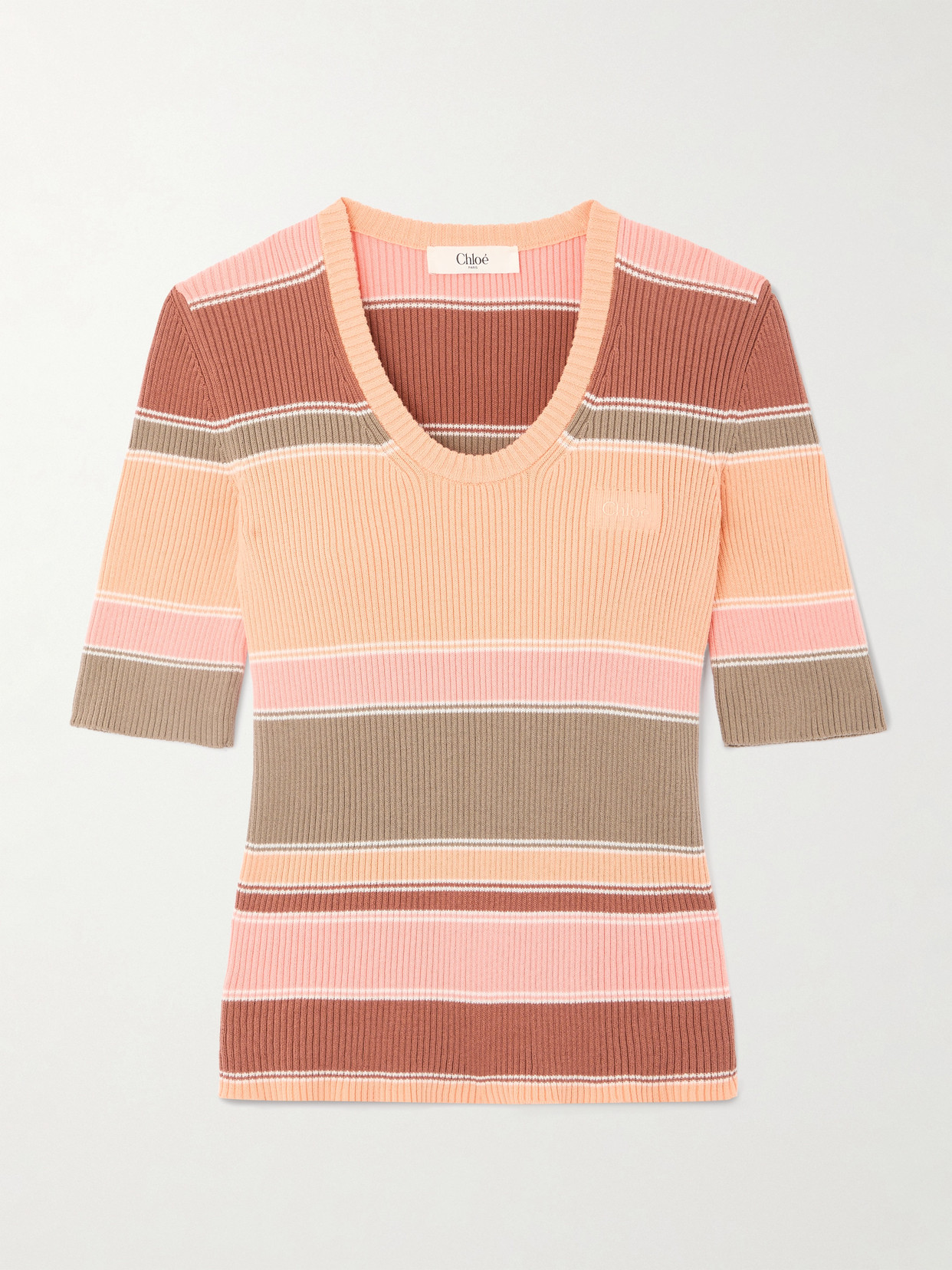 Chloé - Embroidered Striped Ribbed Cotton Sweater - Pink