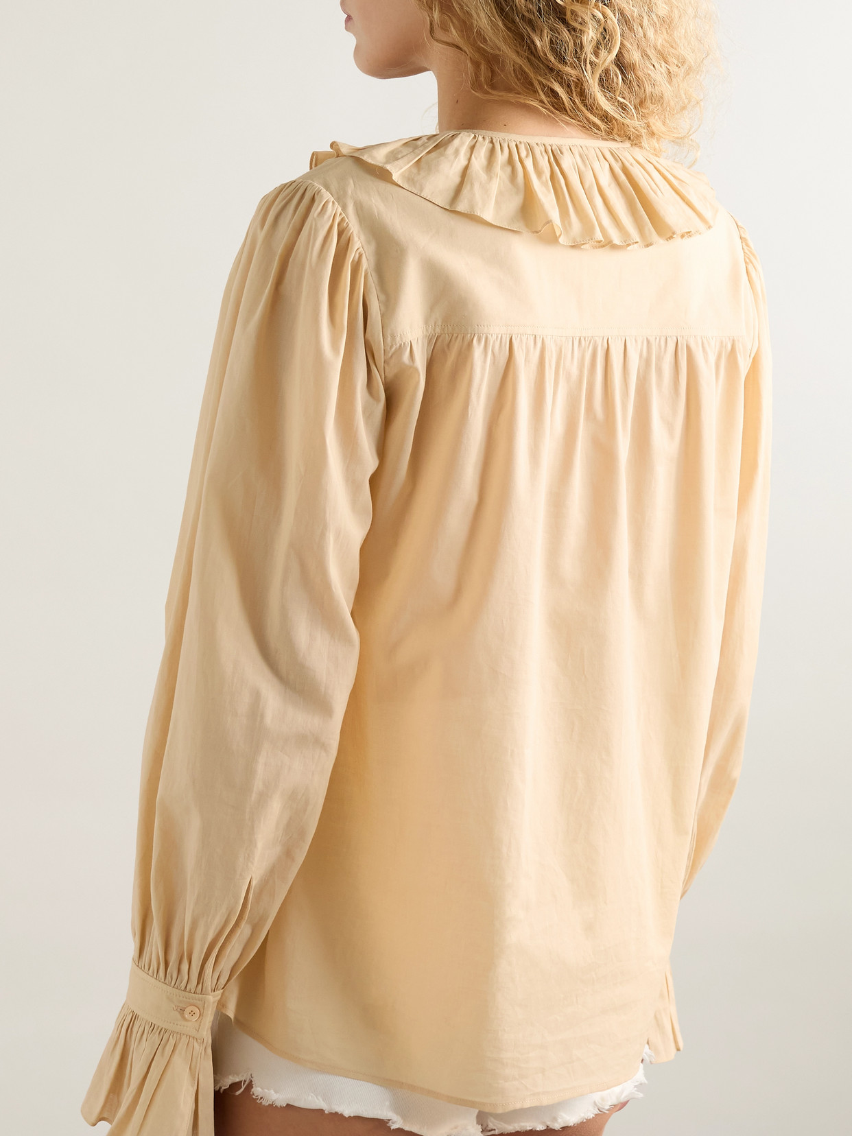 Chloé Gathered Ruffle Top In Cotton Voile In Neutral