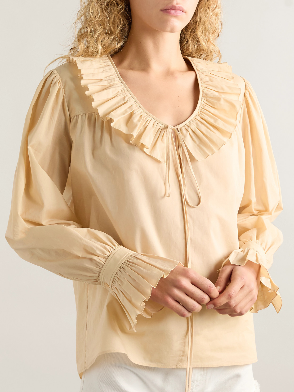 Chloé Gathered Ruffle Top In Cotton Voile In Neutral