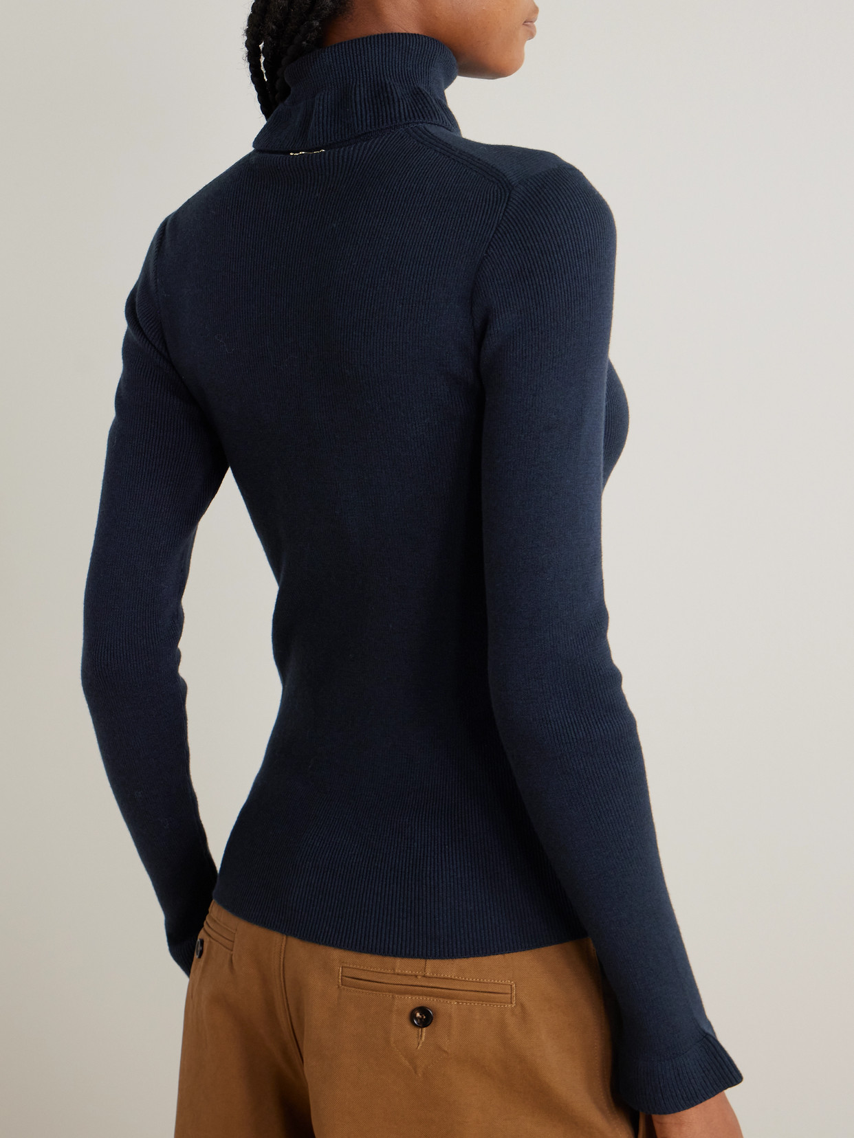 Chloé Logo-detailed Ribbed Cotton And Wool-blend Turtleneck Sweater