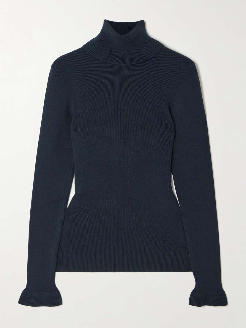 Chloé Logo-detailed Ribbed Cotton And Wool-blend Turtleneck Sweater
