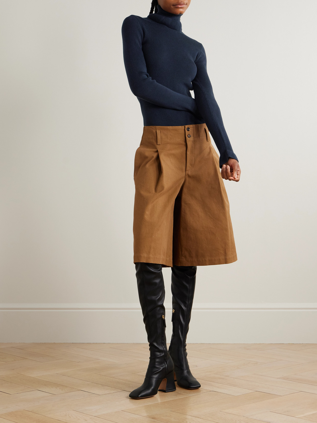 Chloé Logo-detailed Ribbed Cotton And Wool-blend Turtleneck Sweater
