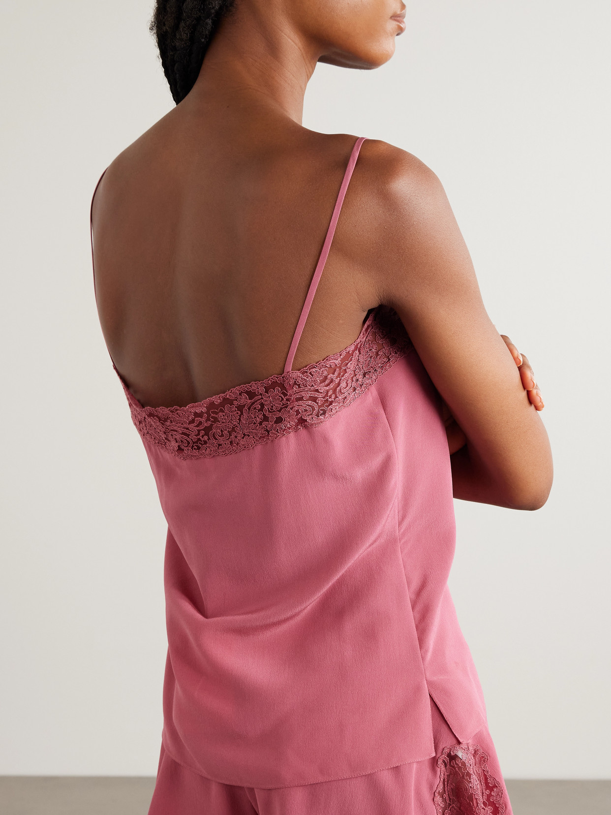 Chloé Lace-trimmed Silk-crepe Camisole In Pink