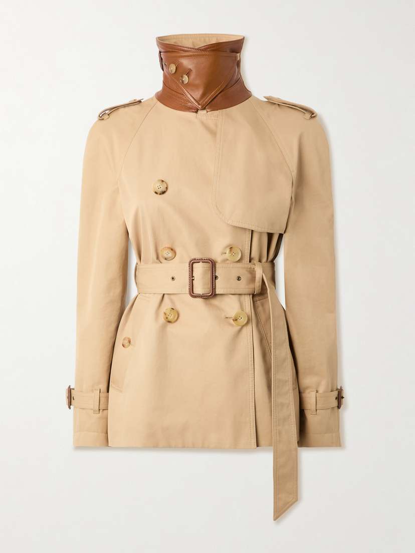 Chloé Double-breasted Leather-trimmed Cotton-gabardine Trench Coat
