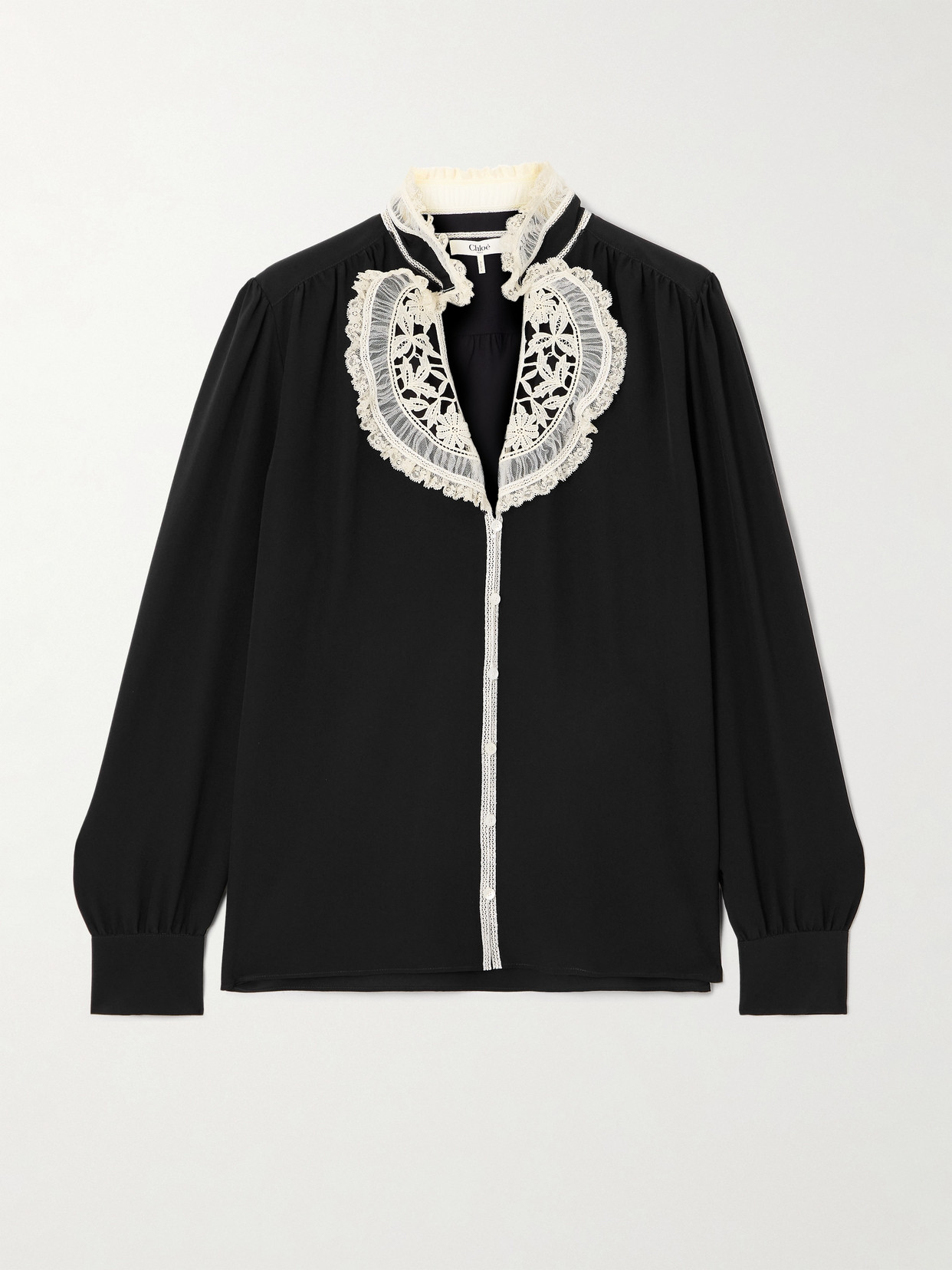 Chloé Lace-trimmed Silk-crepe Blouse In Black