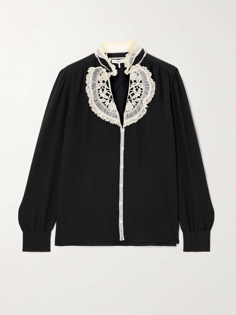 Chloé Lace-trimmed Silk-crepe Blouse