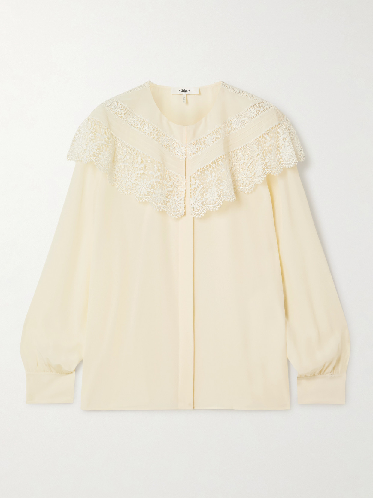 Chloé Lace-trimmed Organic Silk Crepe De Chine Blouse In Neutral