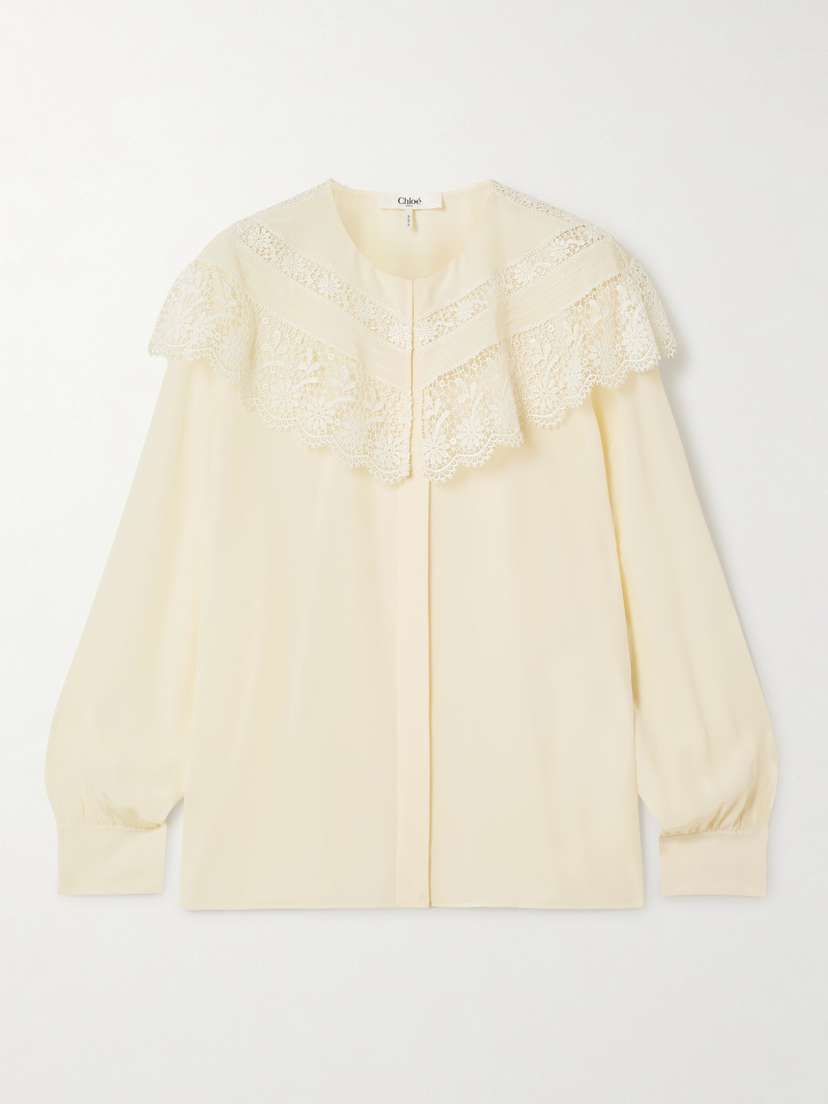 Chloé Lace-trimmed Organic Silk Crepe De Chine Blouse