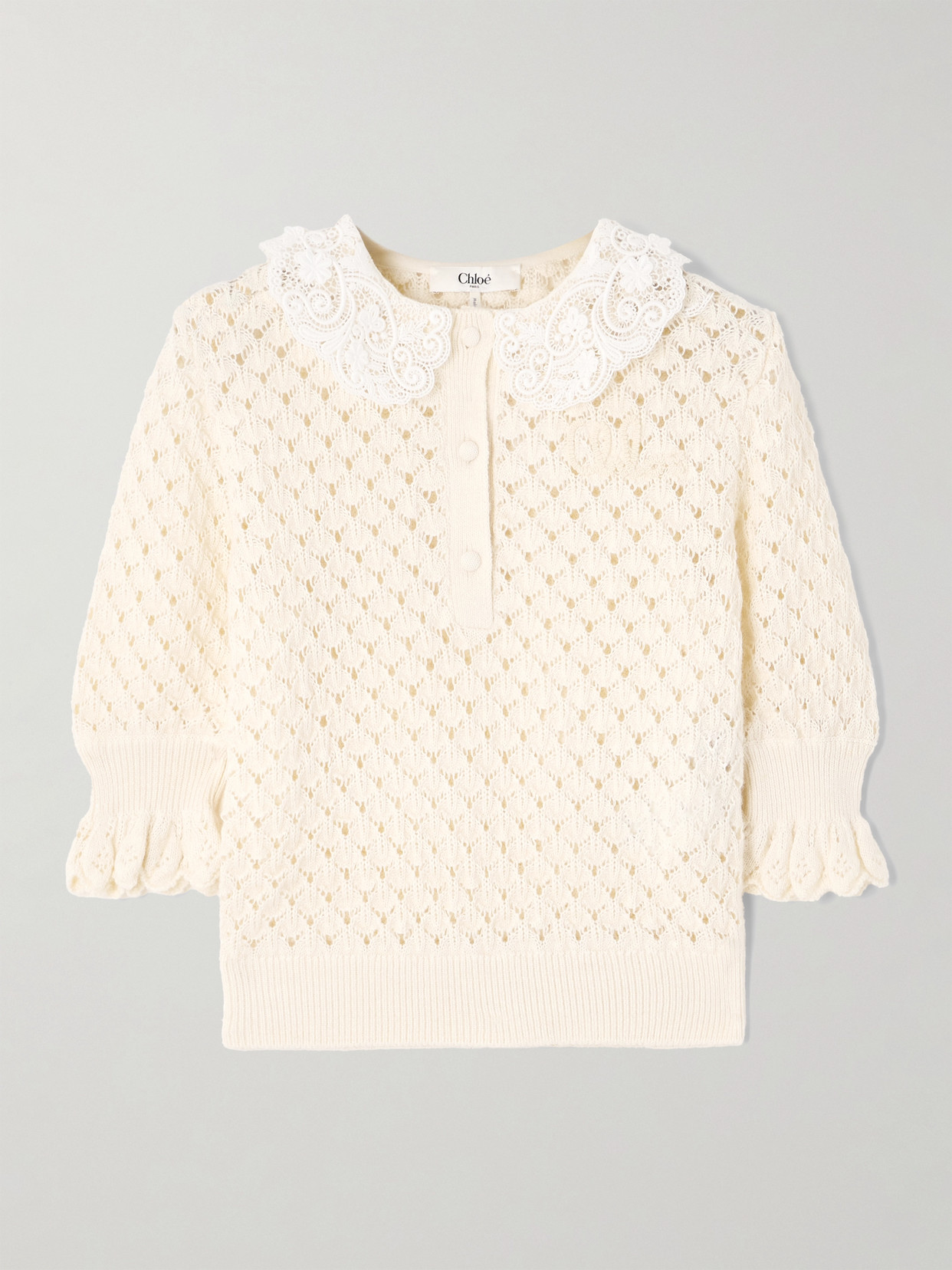 Chloé Pointelle Knit Sweaters And Cardigans White In Yellow