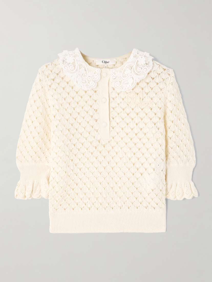 Chloé Lace-trimmed Cotton, Alpaca And Silk-blend Polo Sweater