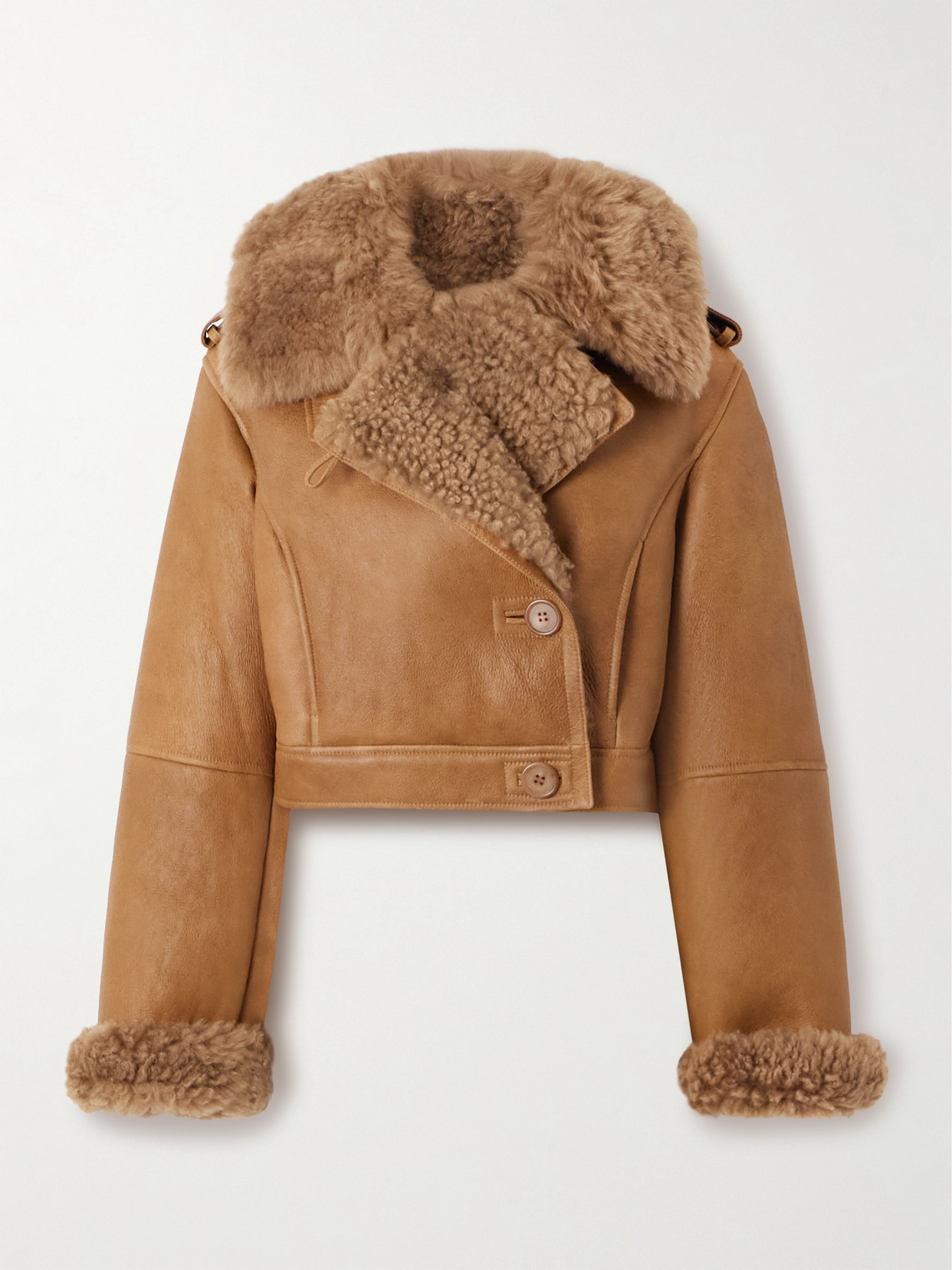 Chloé Cropped Shearling-trimmed Leather Jacket In Brown