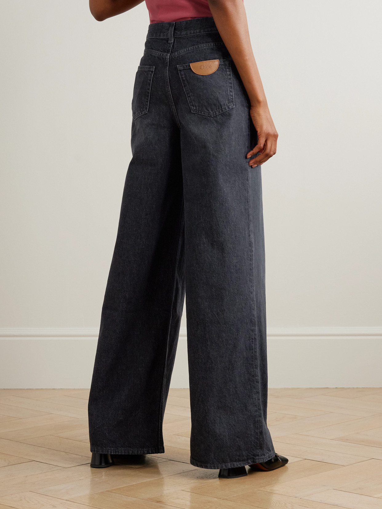Chloé Leather-trimmed High-rise Wide-leg Jeans