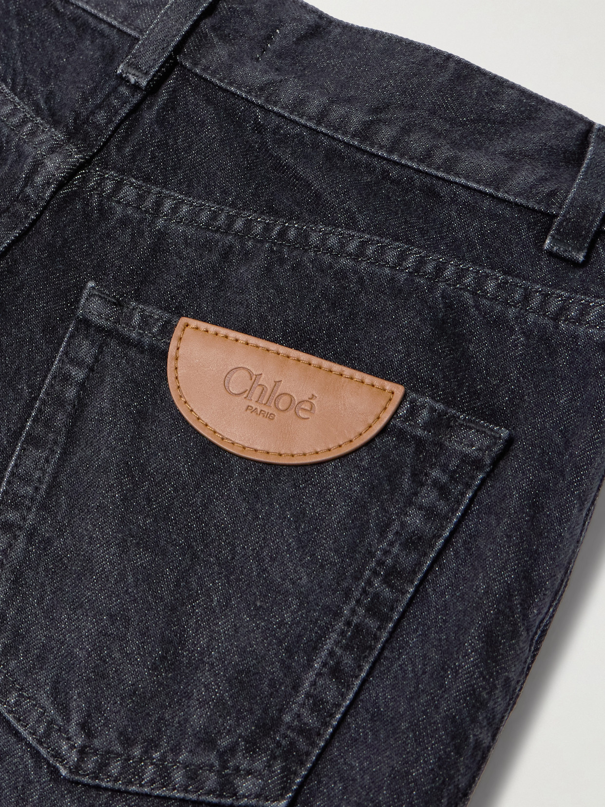 Chloé Leather-trimmed High-rise Wide-leg Jeans