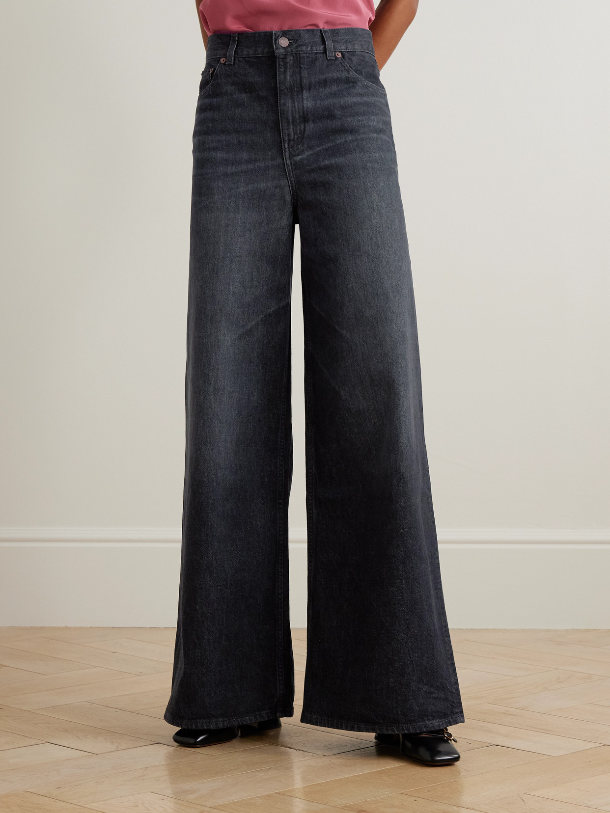 Chloé Leather-trimmed High-rise Wide-leg Jeans