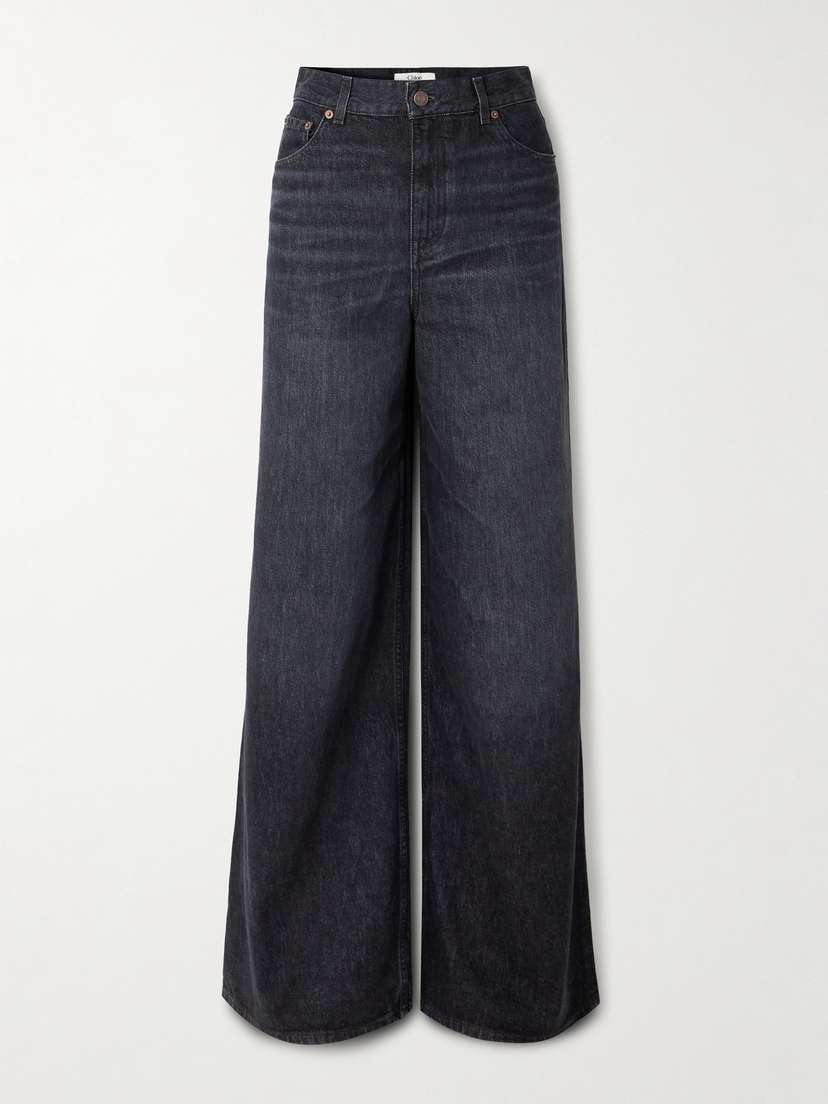 Chloé Leather-trimmed High-rise Wide-leg Jeans