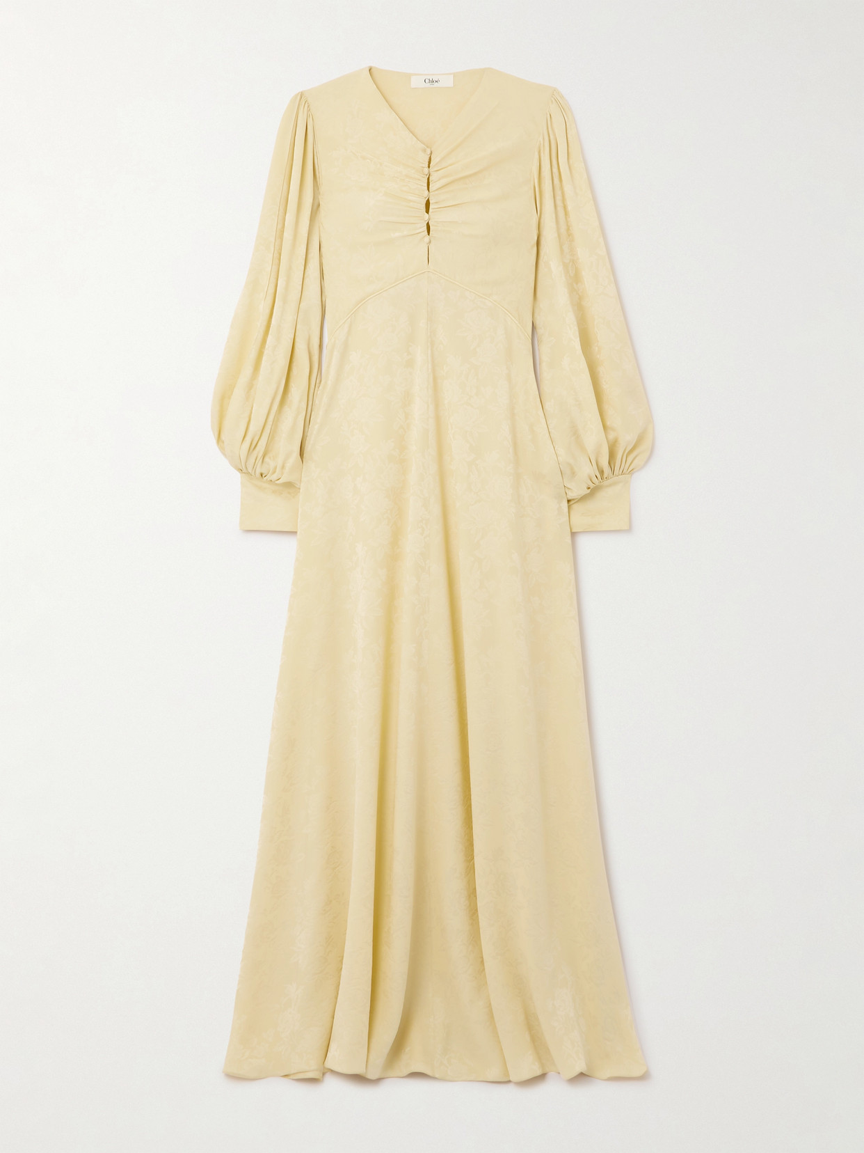 Chloé Floral-jacquard Silk-satin Midi Dress In Yellow