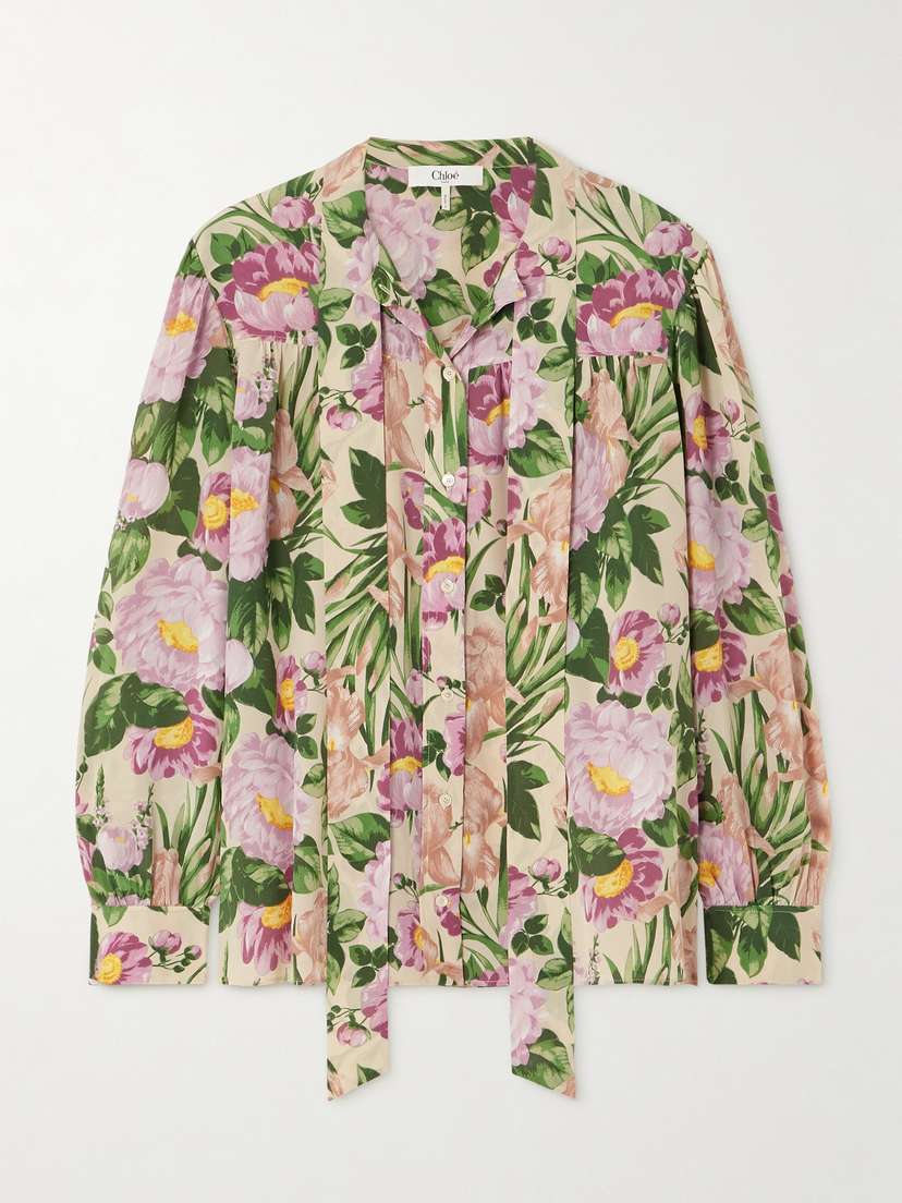 Chloé Pussy-bow Floral-print Silk-voile Shirt
