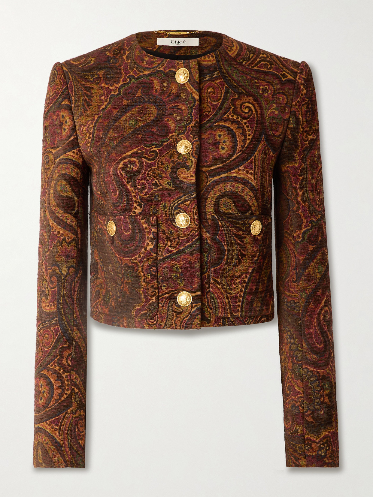 Chloé - Cropped Jacquard Jacket - Brown