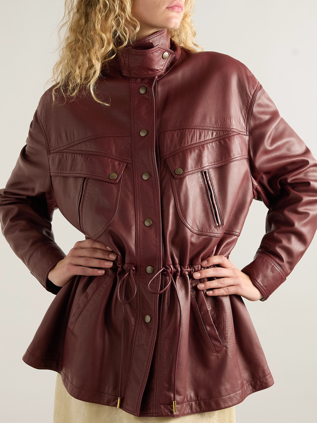 Chloé Leather Jacket In Burgundy