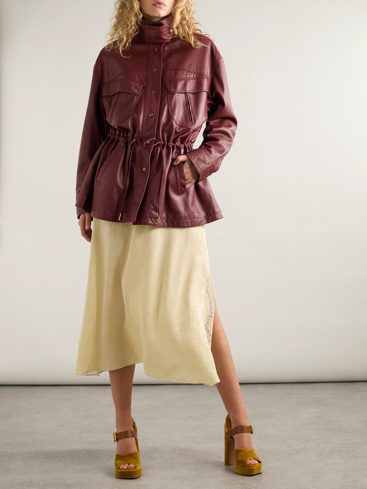 Chloé Leather Jacket In Burgundy