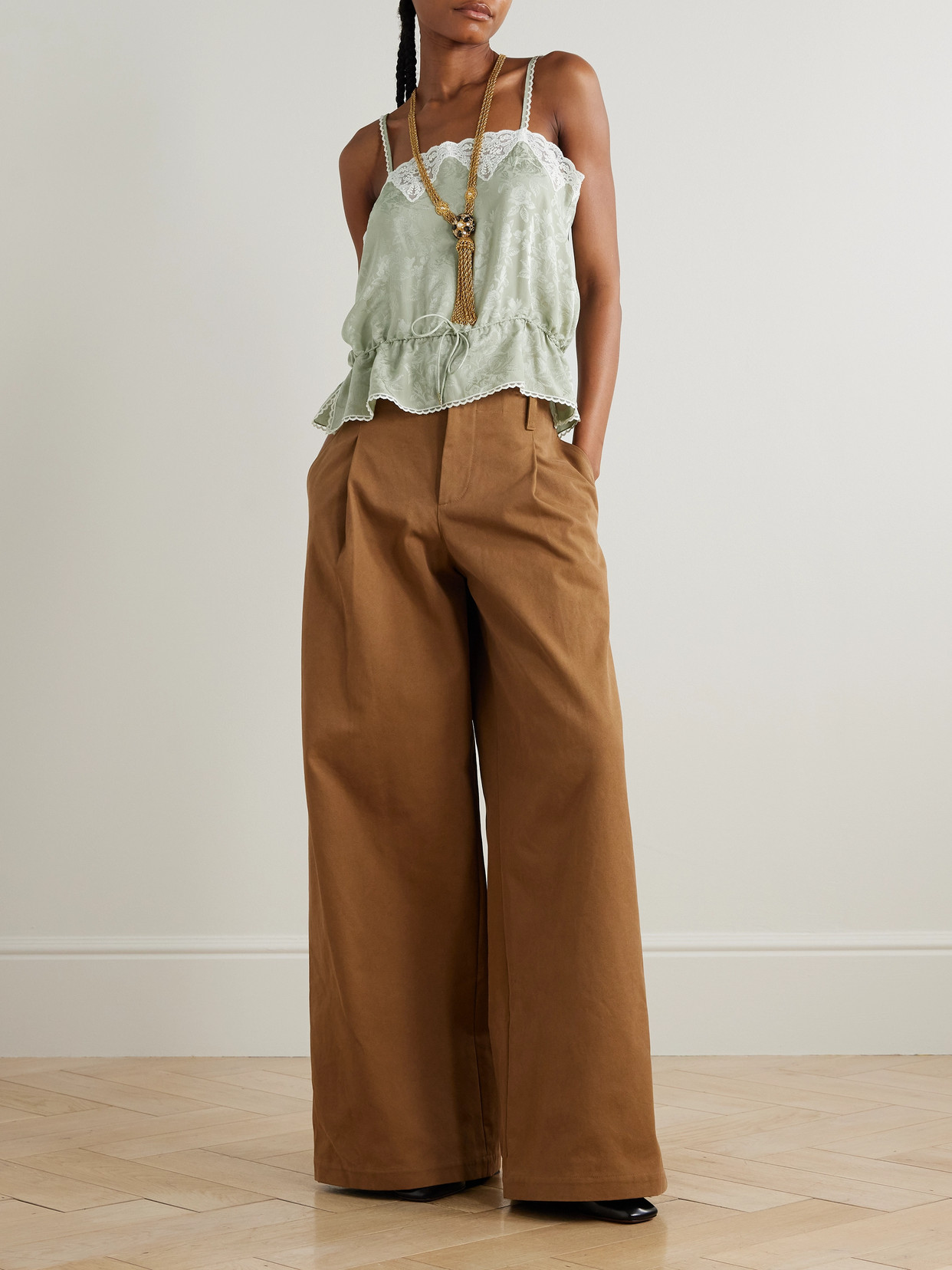 Chloé Lace-trimmed Silk-jacquard Camisole