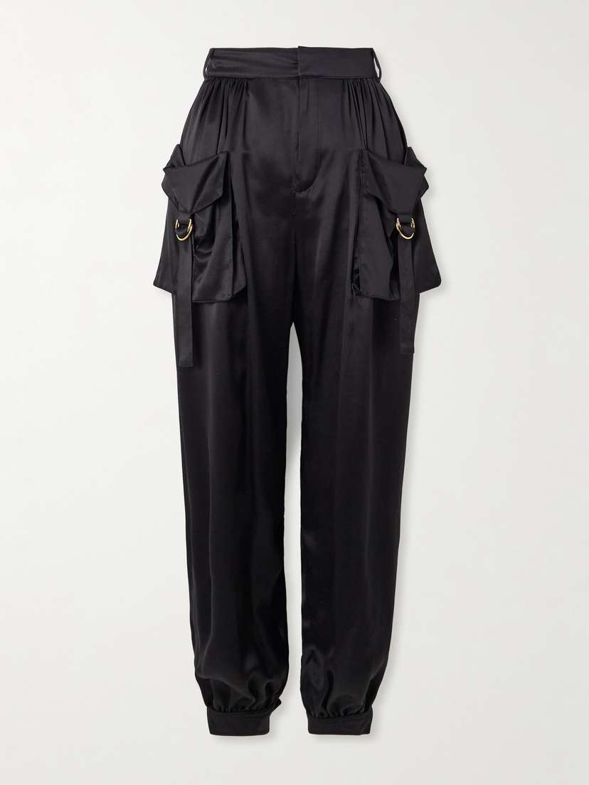 Chloé Embellished Pleated Silk-satin Tapered Pants