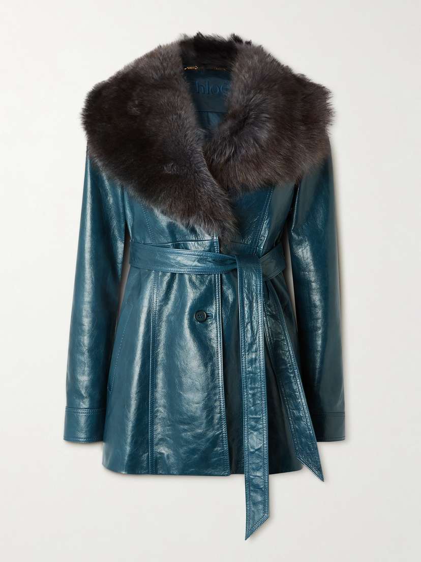 Chloé Belted Shearling-trimmed Paneled Textured-leather Jacket