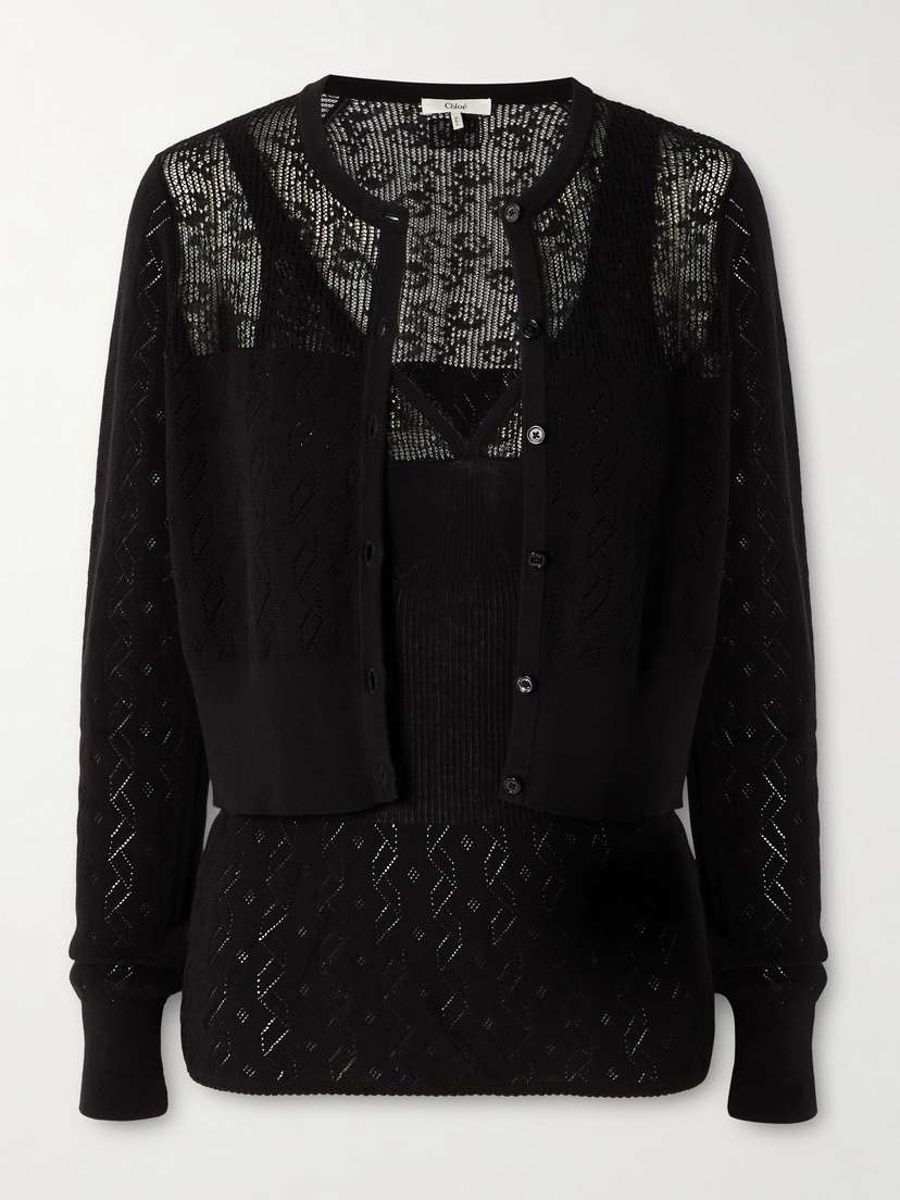 Chloé Pointelle-knit Cotton Tank And Cardigan Set