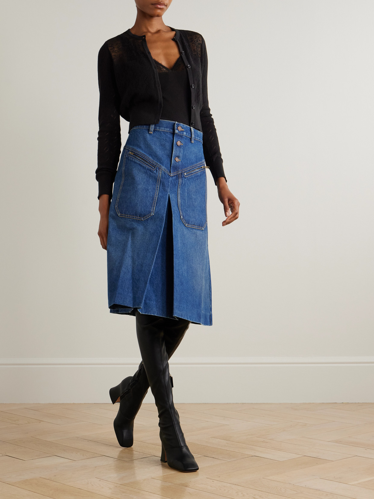 Chloé Pointelle-knit Cotton Tank And Cardigan Set In Black