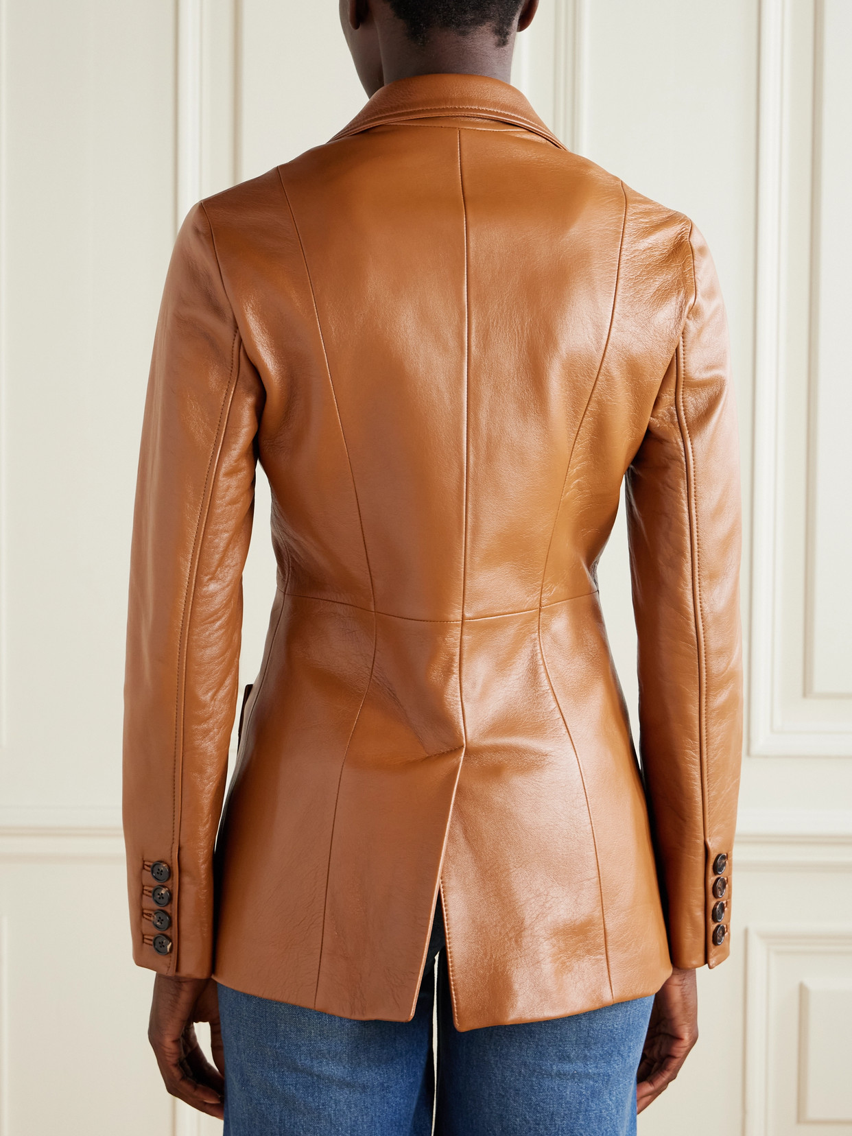 Chloé Structured Leather Blazer Notched Lapel In Brown