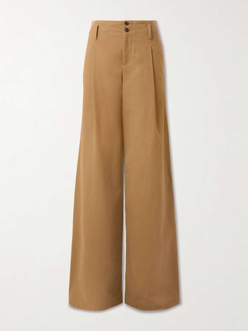 Chloé Pleated Garment-dyed Cotton-canvas Straight-leg Pants