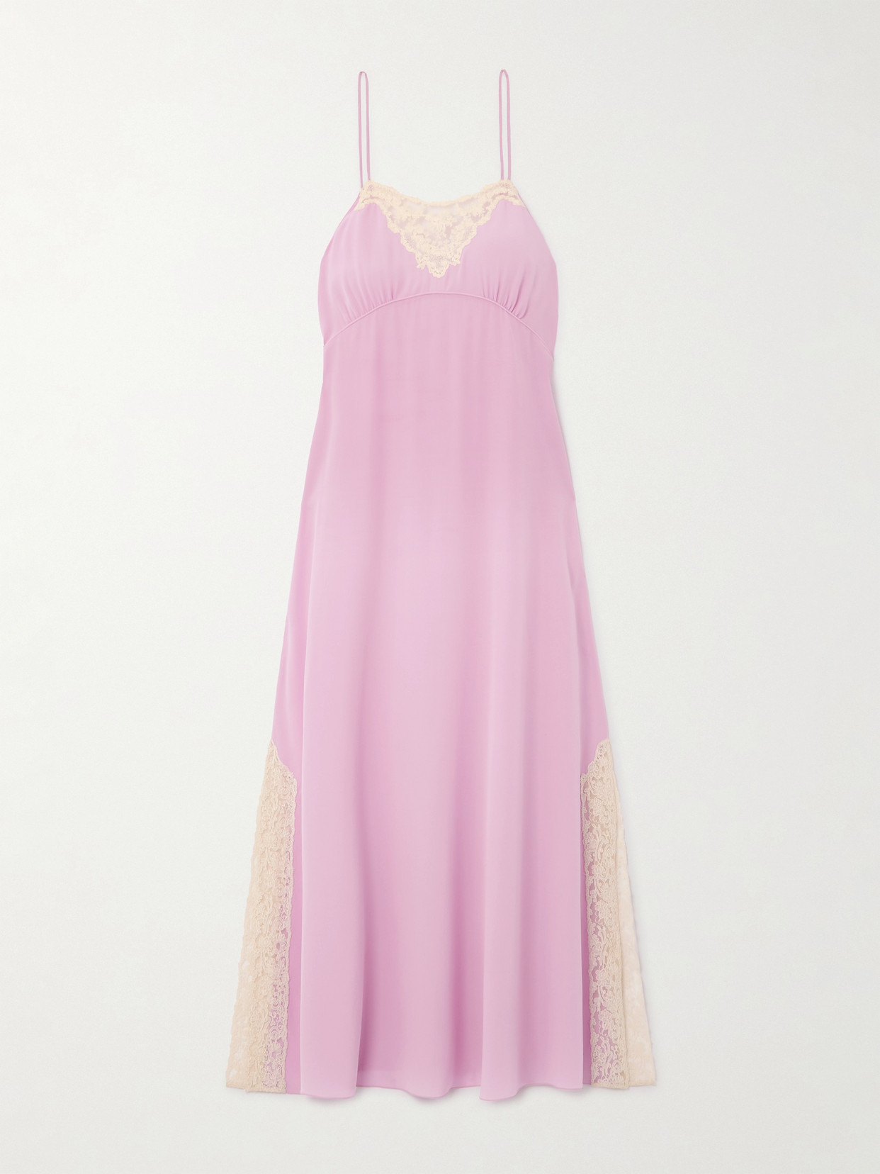 Chloé Lace-trimmed Silk Crepe De Chine Midi Dress
