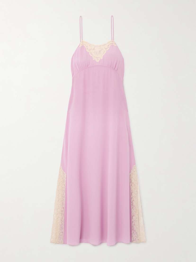 Chloé Lace-trimmed Silk Crepe De Chine Midi Dress